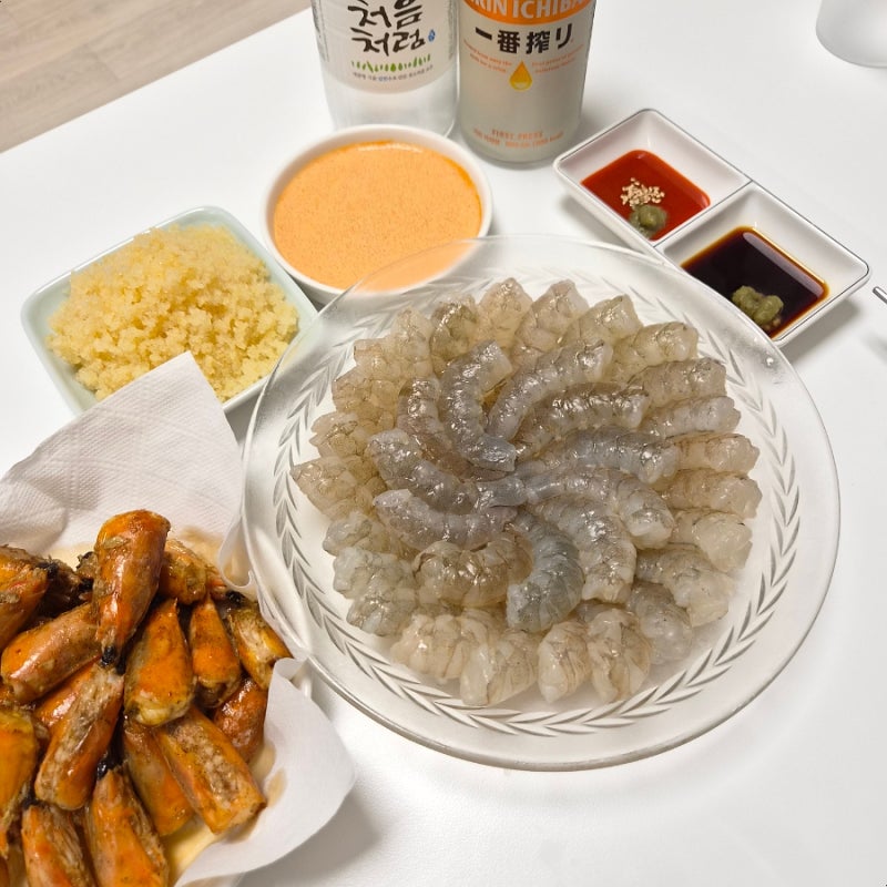 이천 부발읍 신원리 왕새우 직판장 생새우회 손질법 날치알 불닭마요 소스 레시피, 서해수산