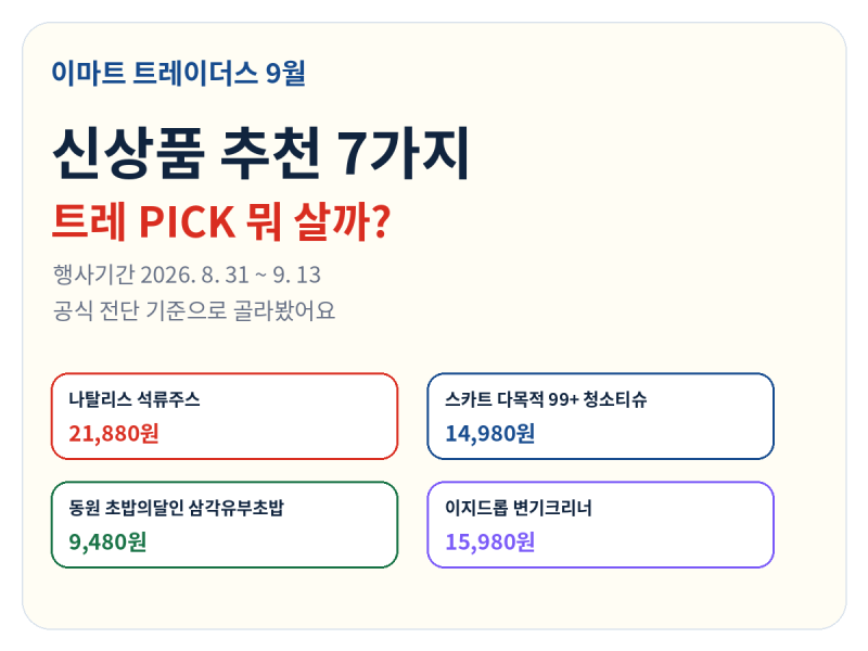 이마트 트레이더스 9월 신상품 추천 7가지, 트레 PICK 뭐 살까?