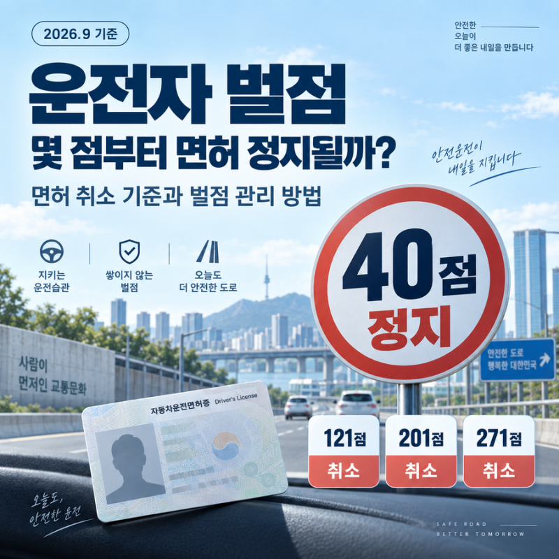 운전자 벌점 몇 점부터 면허 정지될까? 면허 취소 기준과 벌점 관리 방법