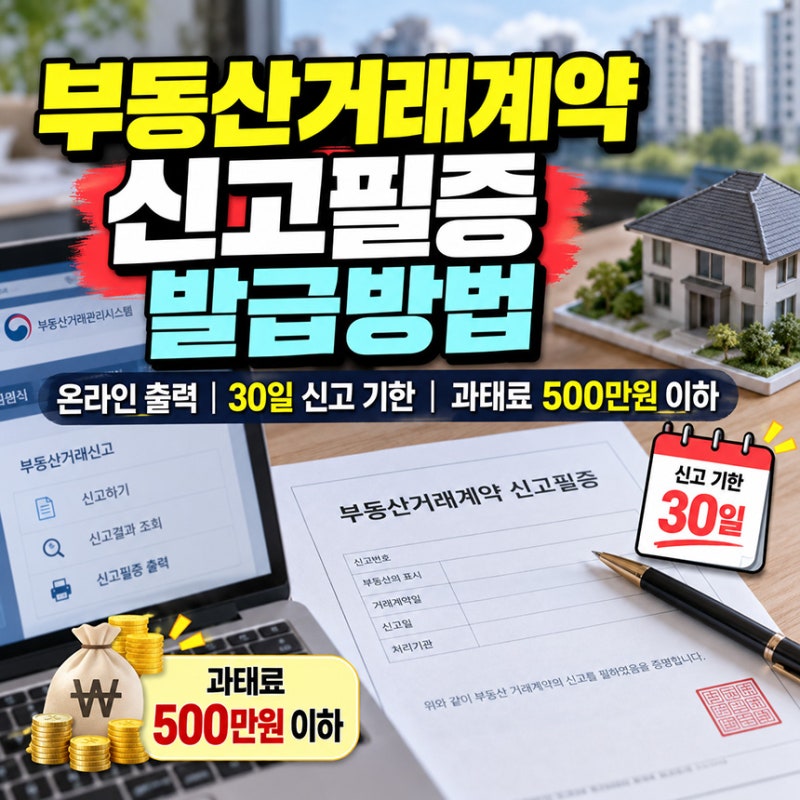 부동산거래계약 신고필증 발급방법, 온라인 출력 30일 신고 기한 그리고 과태료 500만원 이하