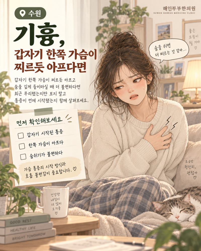수원 기흉, 갑자기 한쪽 가슴이 찌르듯 아프다면
