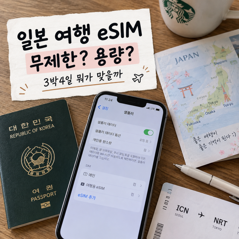일본 eSIM 무제한 필요할까? 3박4일 데이터 용량 고르는 법