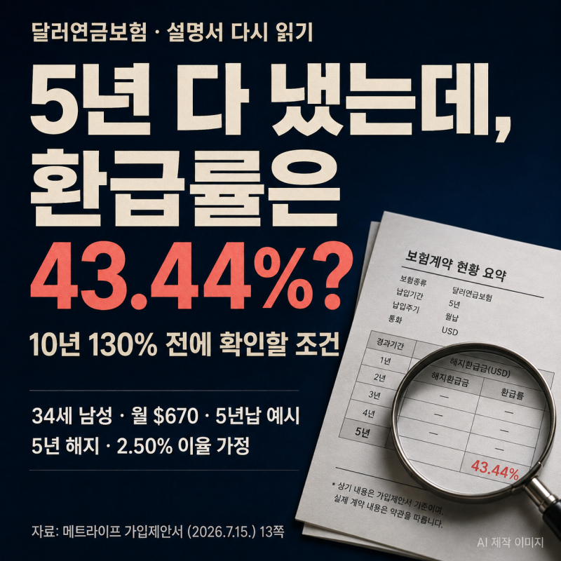 달러연금보험 10년 130%, 가입 전 해약환급금부터 확인했습니다