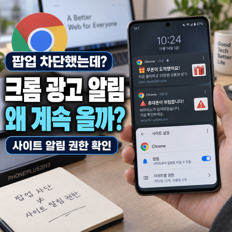 갤럭시 크롬 광고 알림 차단 악성 앱 없이 1분 만에 끄는 설정!