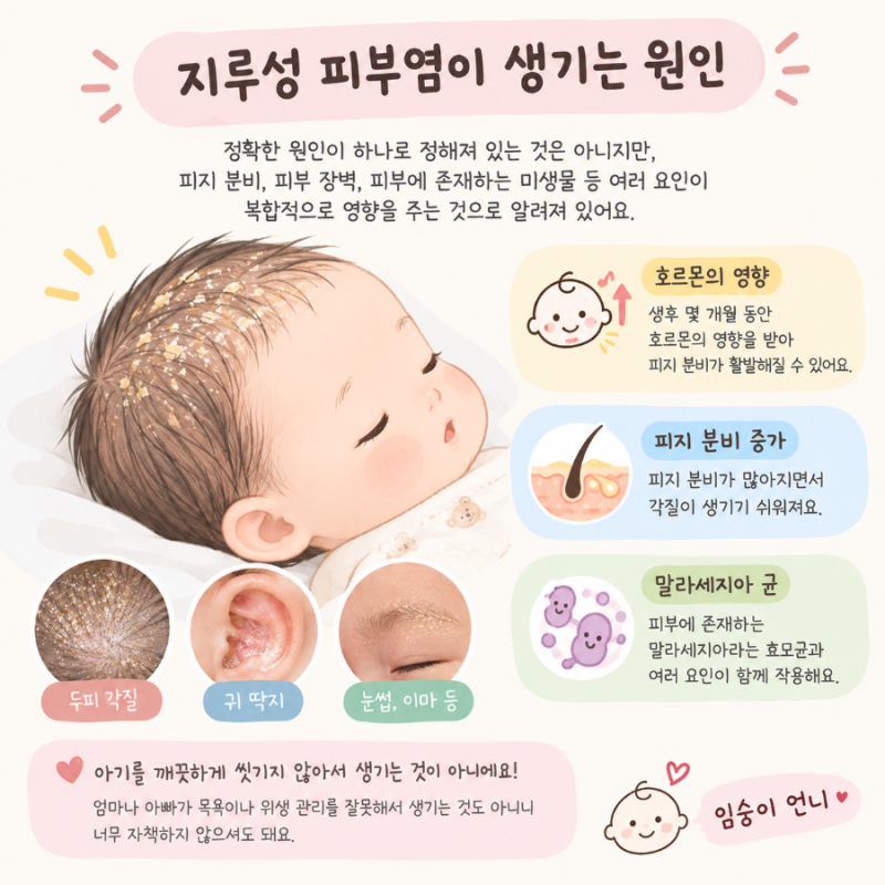 생후 60일 아기 두피 각질, 귀에 딱지까지? 지루성 피부염