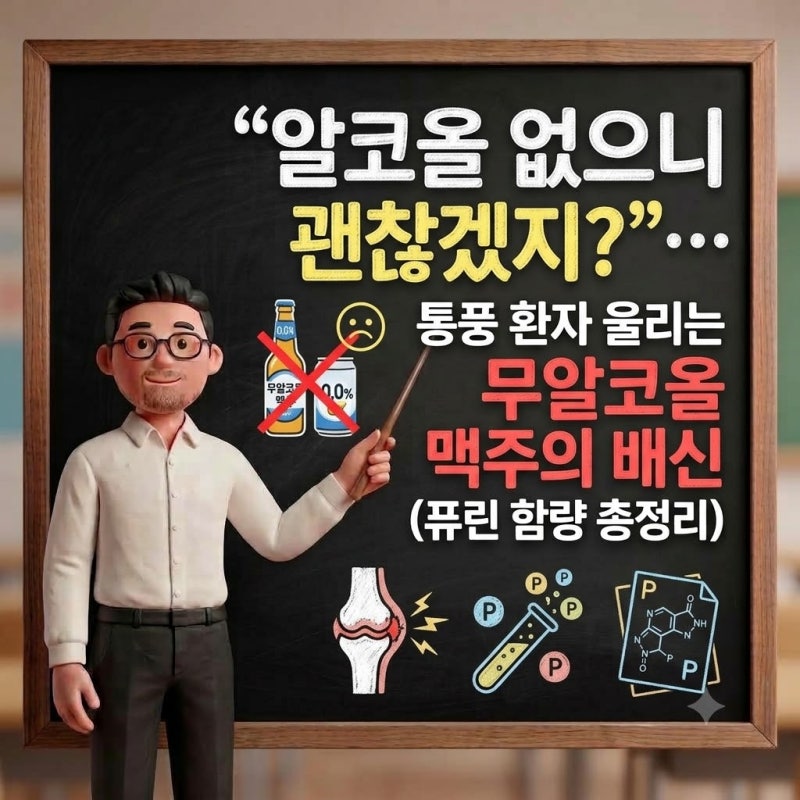 "알코올 없으니 괜찮겠지?"… 통풍 환자 울리는 무알코올 맥주의 배신 (퓨린 함량 총정리)