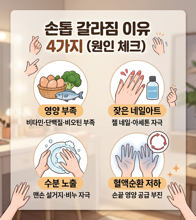 자꾸 갈라지고 부러지는 손톱! 손톱 갈라짐 이유 4가지 & 빠른 회복 홈케어법 (영양소 추천)