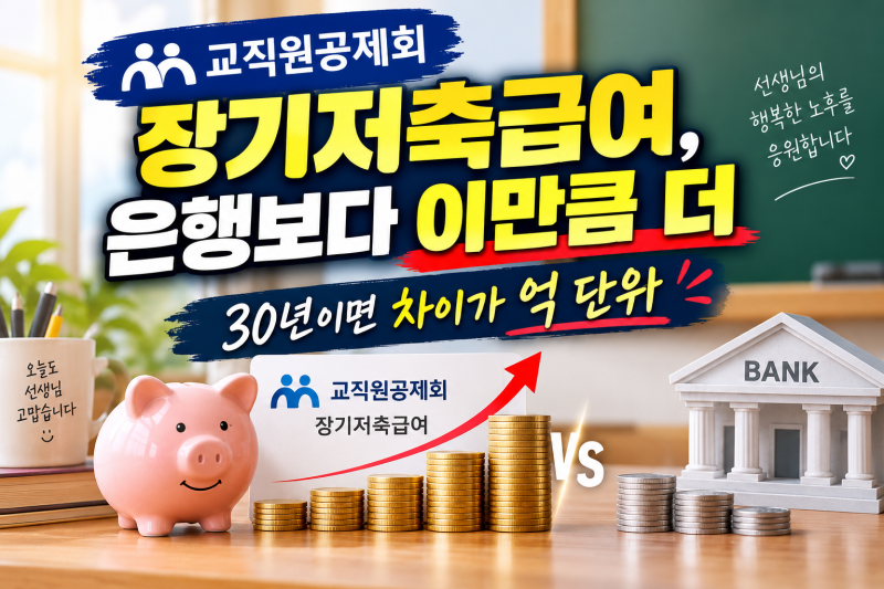 교직원공제회 장기저축급여, 은행보다 이만큼 더 — 30년이면 차이가 억 단위