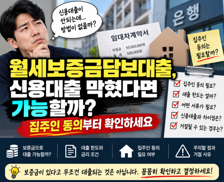 월세보증금담보대출, 신용대출 막혔다면 가능할까…집주인 동의부터 확인하세요