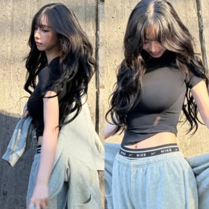 “속밴드까지 드러냈네” 카리나, 나이키 트레이닝복으로 완성한 애슬레저룩