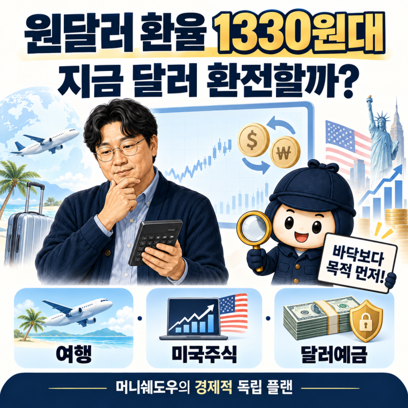 원달러 환율 1330원대 진입, 지금 환전할까? 여행·미국주식 기준