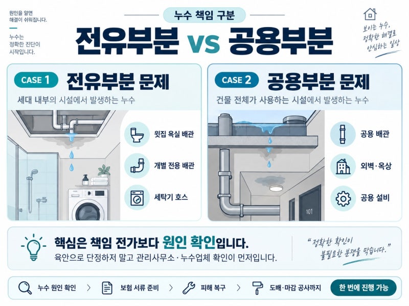 아파트 천장 누수 원인 어디일까? 윗집 누수·공용배관 구분하는 방법