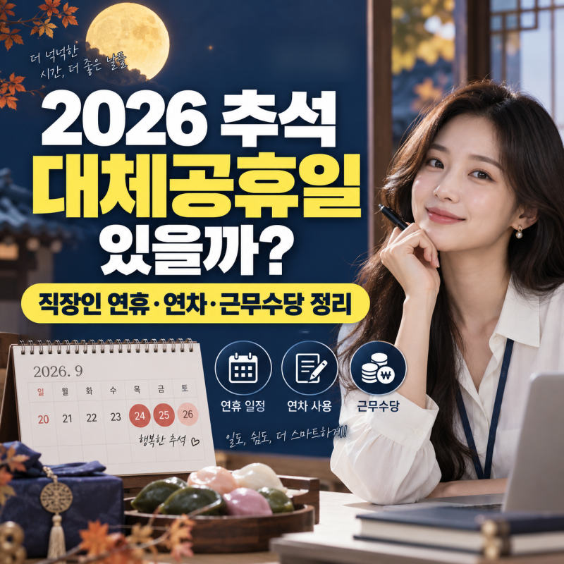 2026 추석 대체공휴일 있을까? 직장인 연휴·연차·근무수당 정리