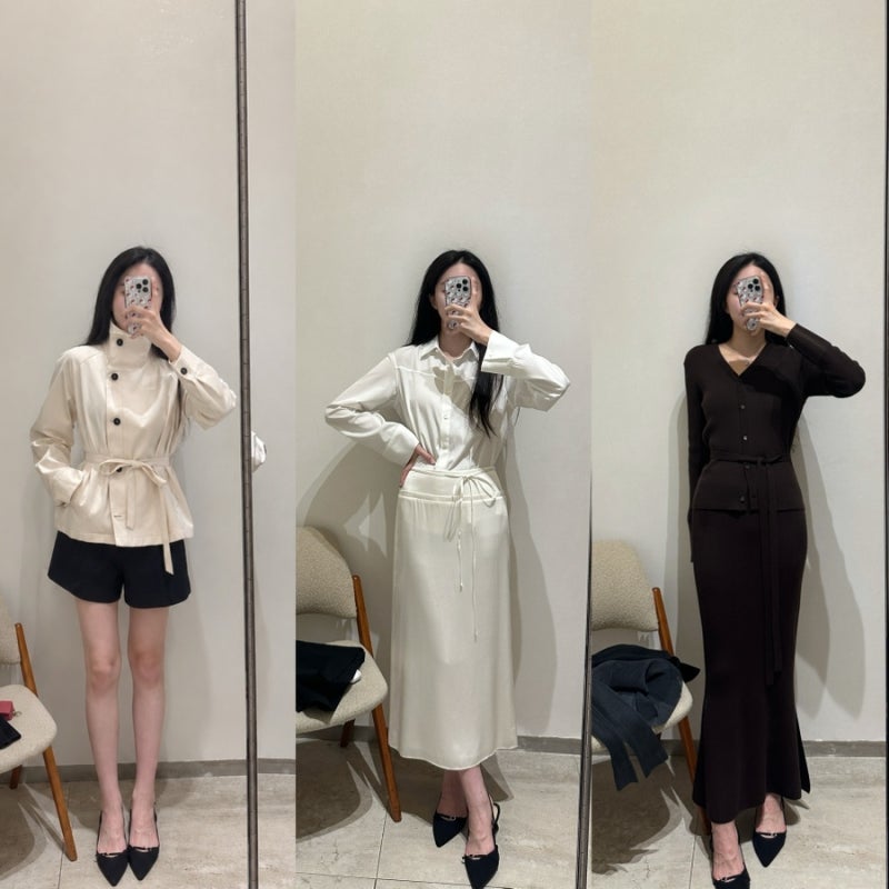 SIE | 시에 로딘 하이넥 벨티드 코튼 자켓, 비엔 커프스 스트라이프 셔츠, 루에 미드라이즈 새....