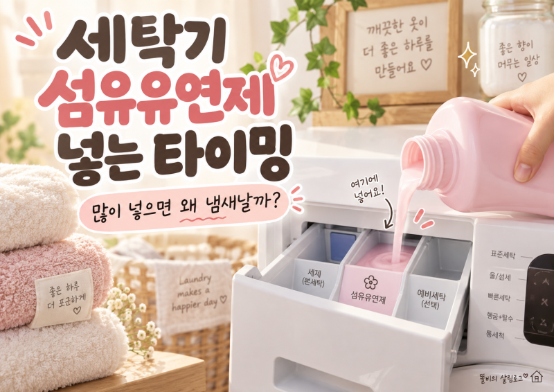 세탁기 섬유유연제 넣는 타이밍｜많이 넣으면 왜 냄새날까?