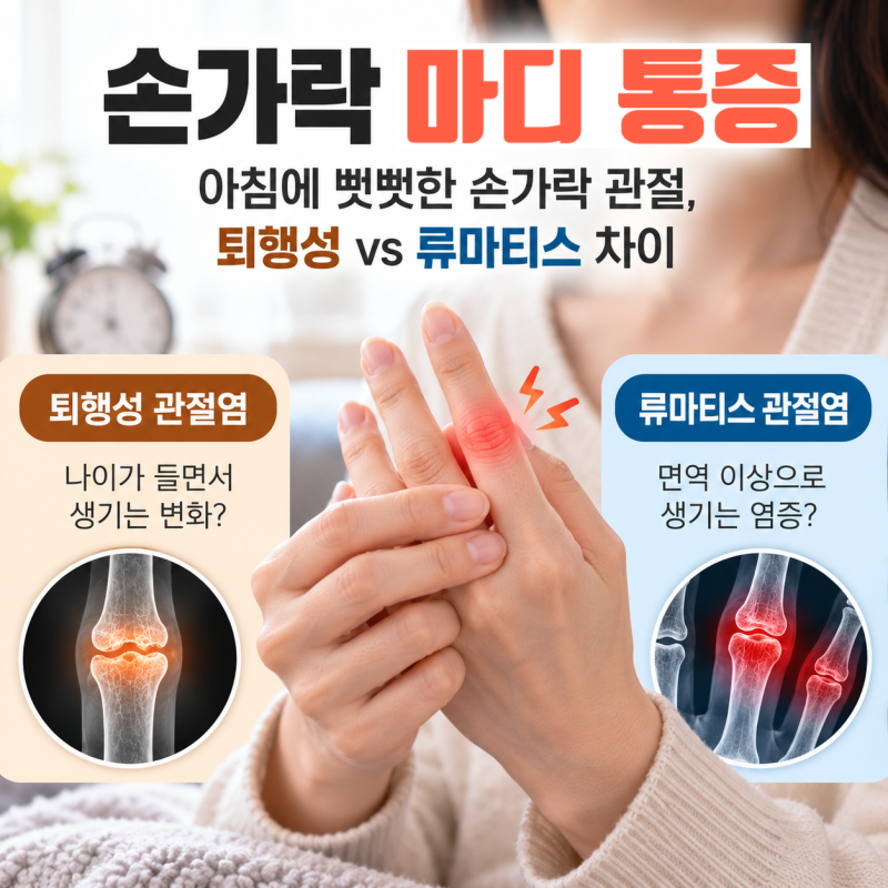 손가락 마디 통증 원인, 퇴행성 관절염과 류마티스 관절염 차이점