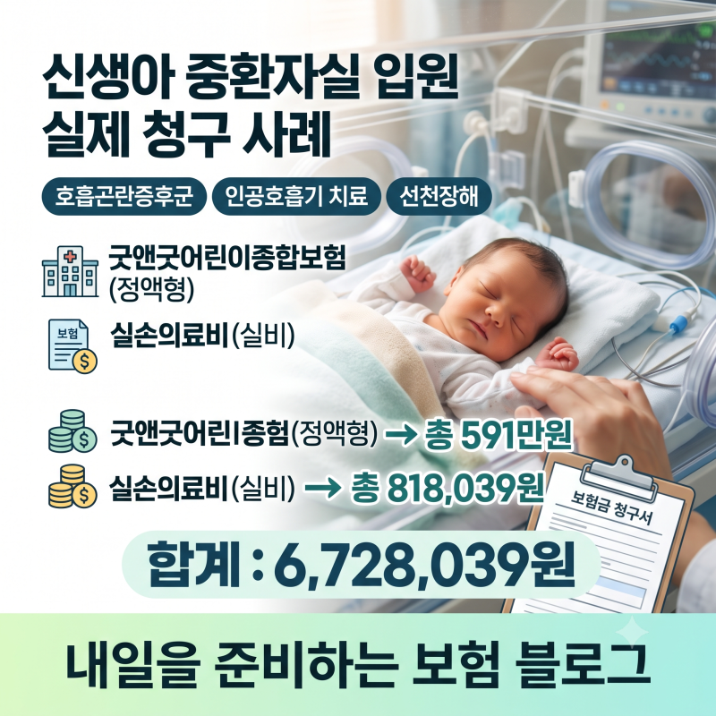 굿앤굿어린이종합보험 실손 의료비 신생아 중환자실 입원 실제 보험금 청구 사례