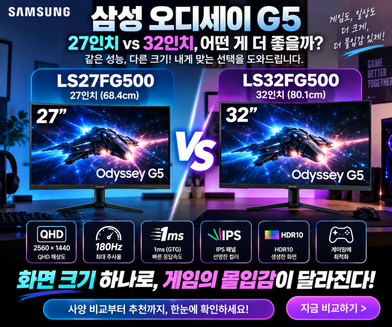 삼성 오디세이 G5 27인치 vs 32인치 비교 LS27FG500·LS32FG500 차이