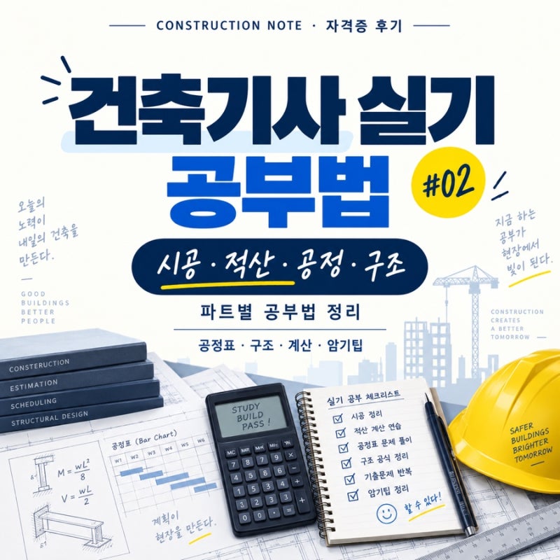[자격증] 건축기사 실기 합격후기 ② | 파트별 공부법 (공정,시공,구조,적산)