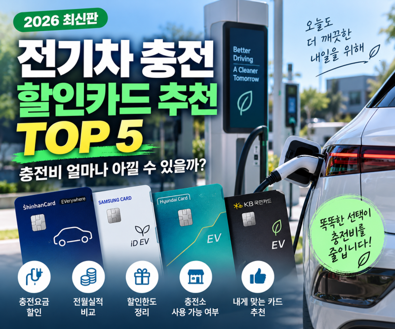 2026 전기차 충전 할인카드 추천 총정리｜충전요금 할인카드 비교·전월실적·할인한도