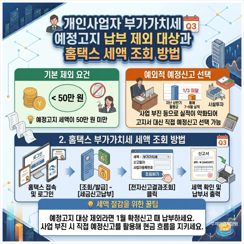개인사업자 부가가치세 예정고지 납부 제외 대상과 홈택스 세액 조회 방법