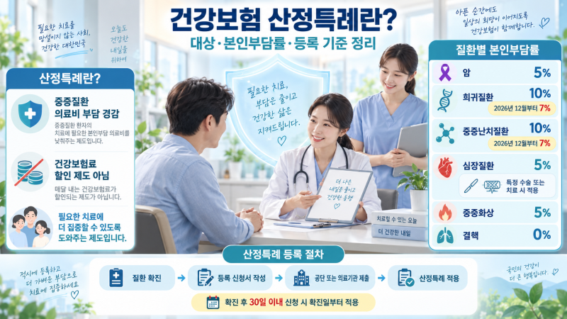[생활건강정보] 건강보험 산정특례란 무엇인가요? 중증질환 본인부담률과 등록 기준 정리