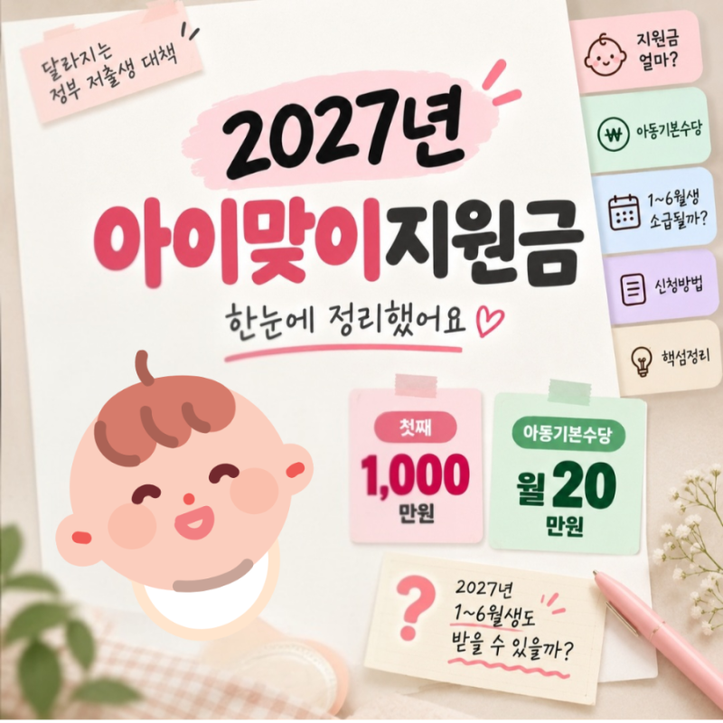 2027년 아이맞이지원금 총정리｜첫째 1,000만원·아동기본수당 월 20만원, 1~6월생 소급될까?