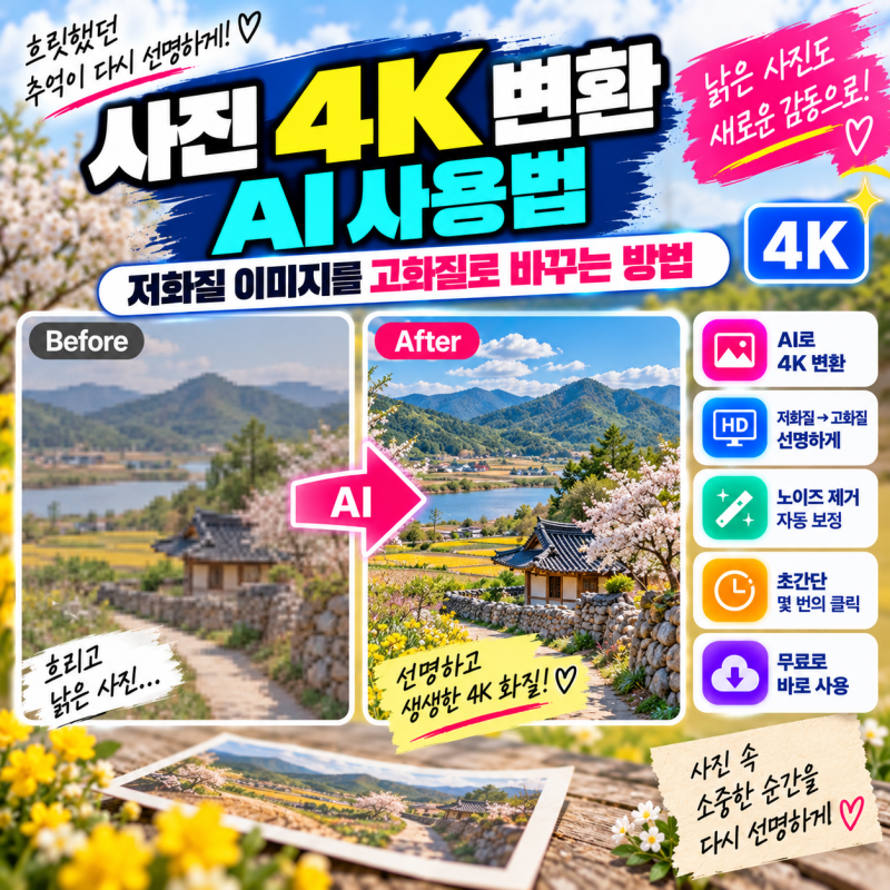 사진 4K 변환 AI 사용법｜저화질 이미지를 고화질로 바꾸는 방법