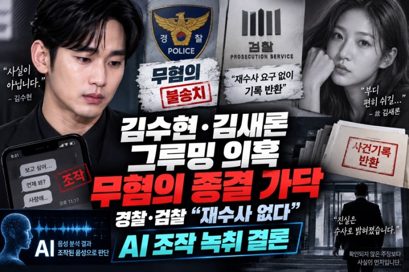 김수현 ‘김새론 그루밍 의혹’ 사실상 종결…경찰 무혐의·검찰 재수사 없었다, AI 녹취 결....