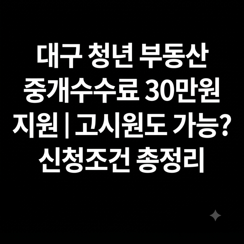 대구 청년 부동산 중개수수료 30만원 지원｜고시원도 가능? 신청조건 총정리