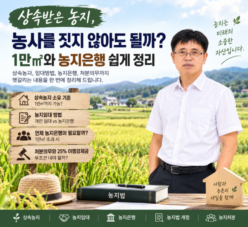 상속받은 농지, 농사를 짓지 않아도 될까? 1만㎡와 농지은행 쉽게 정리