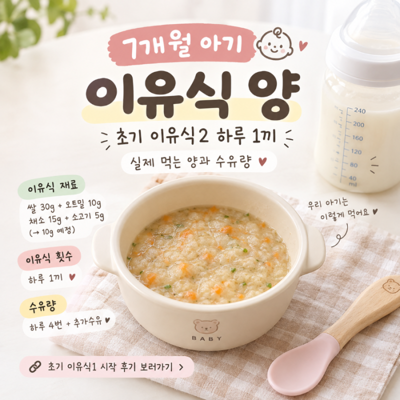 7개월 아기 이유식 양｜초기 이유식2 하루 1끼, 실제 먹는 양과 수유량