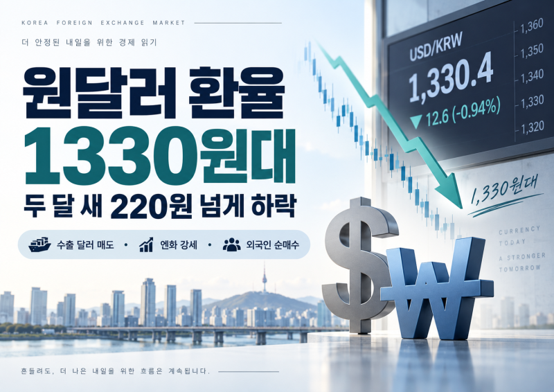 원달러 환율 하락 이유｜1330원대 진입, 두 달 새 220원 넘게 떨어진 이유