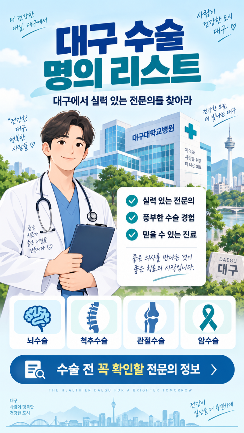 대구 수술 명의 리스트 대구에서 실력 있는 전문의를 찾아라