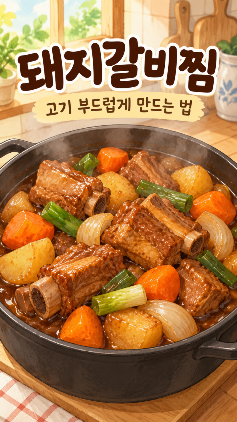 돼지갈비찜 고기 부드럽게 만드는 법, 압력솥 없이 푹 익히는 순서