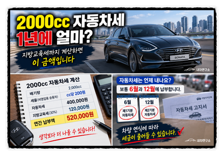 2000cc 자동차세 1년에 얼마? 지방교육세까지 계산하면 이 금액입니다