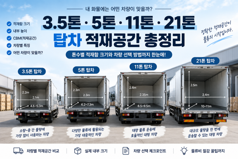 3.5톤·5톤·11톤·21톤 탑차 적재공간 총정리