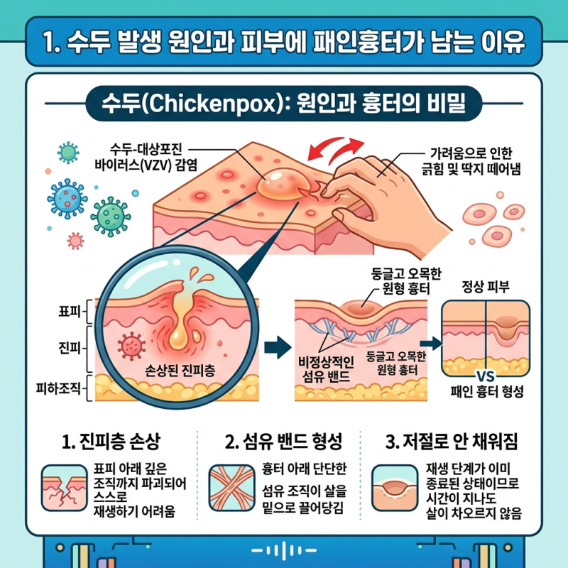 송파구 수두 흉터 치료, 고민만 하다가 방치했나요? 패인흉터 채우는 새살침 원리와 효과 총....