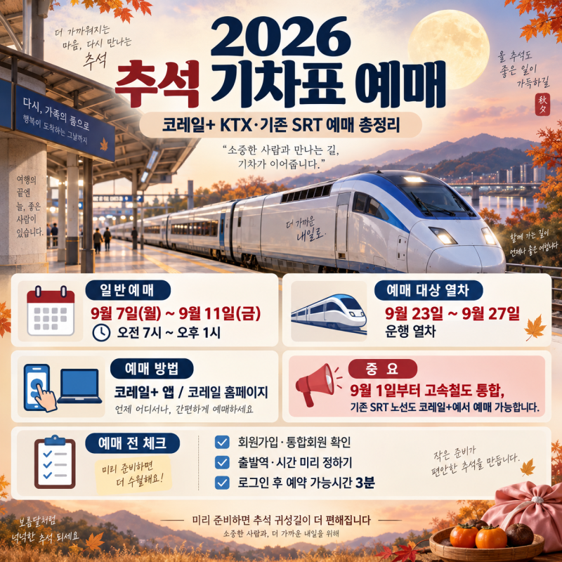 2026 추석 기차표 예매 시작! 코레일+ 예매방법 총정리