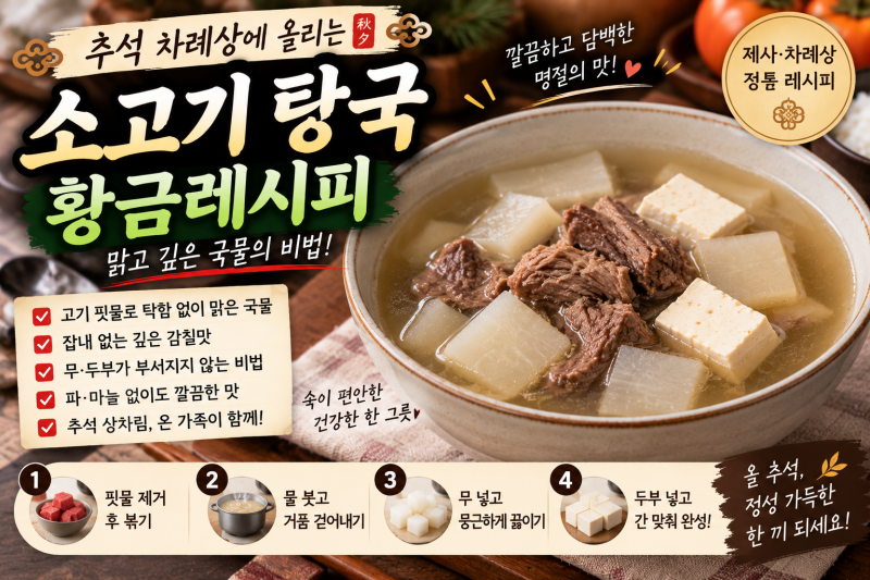 추석 맑은 소고기 탕국 끓이는 법! 제사 차례상 탕국 고기 부위와 깔끔한 국물 황금비율