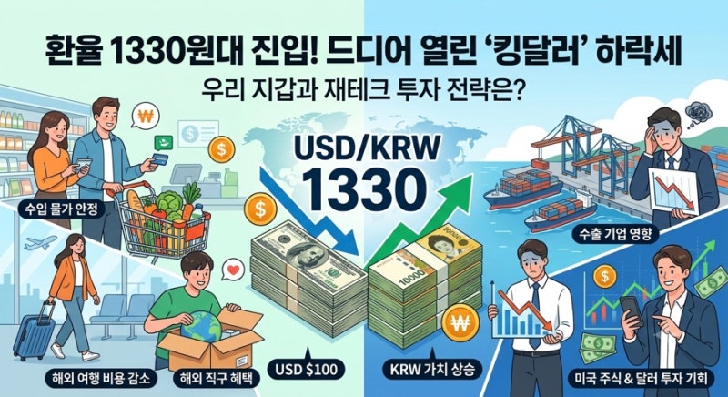 환율 1330원대 진입, 드디어 열린 '킹달러' 하락세... 우리 지갑과 투자에는 어떤 영향이?