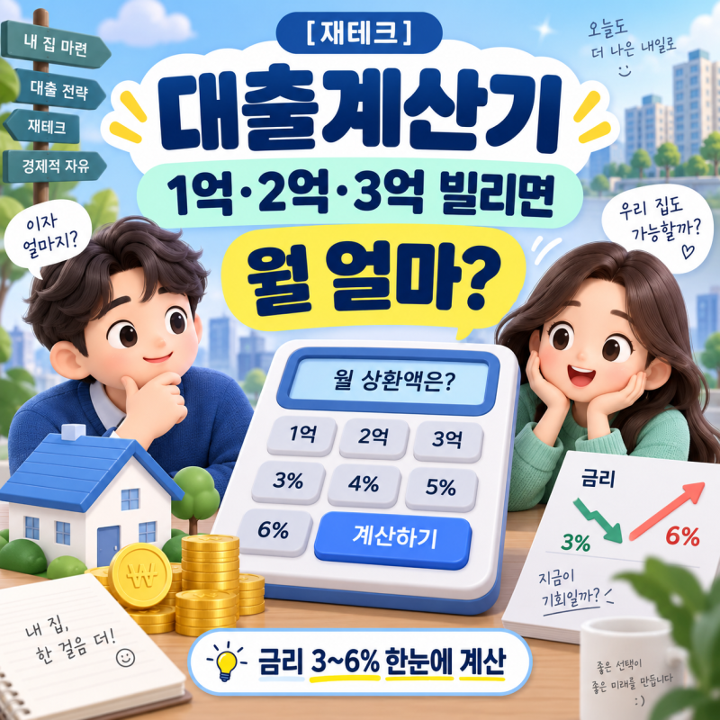 [재테크] 대출이자 계산기 2026｜1억·2억·3억 빌리면 월 이자 얼마일까?