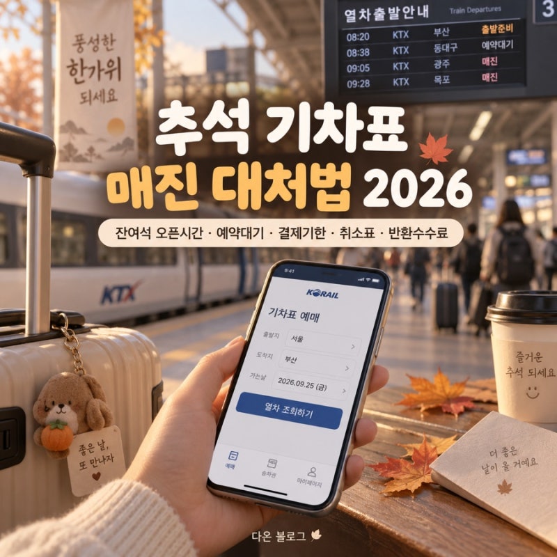 추석 기차표 매진 대처법 2026 | 잔여석 오픈시간·예약대기·결제기한·취소표·반환수수료