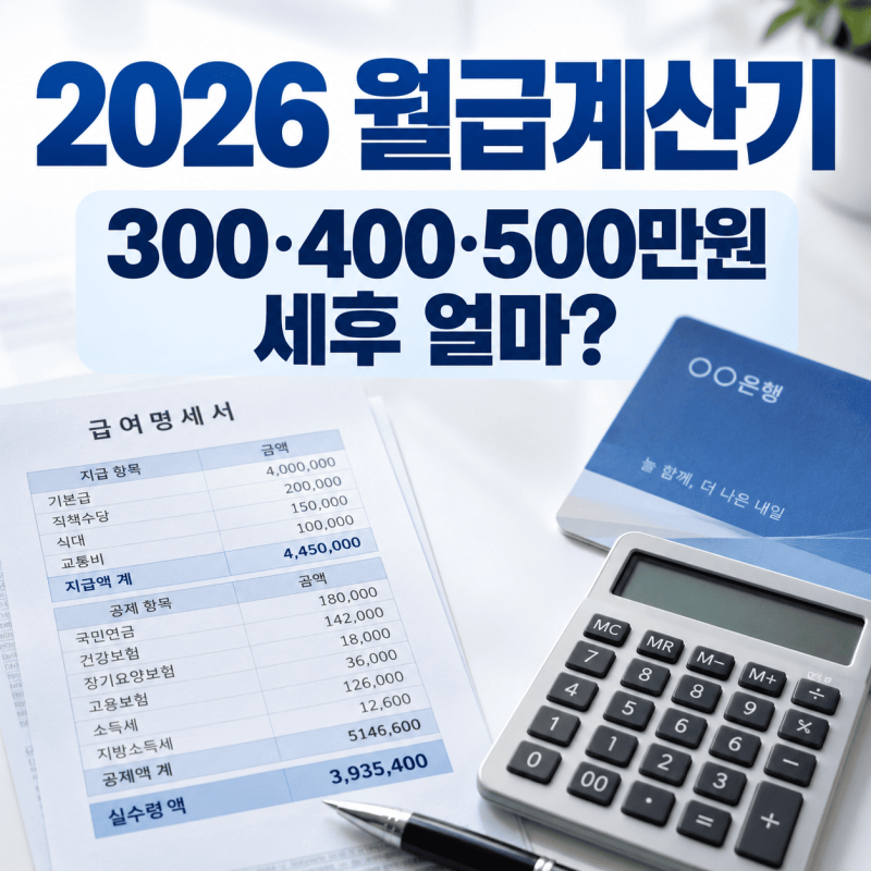 2026 월급계산기｜세전 300·400·500만원 실제 세후 얼마?