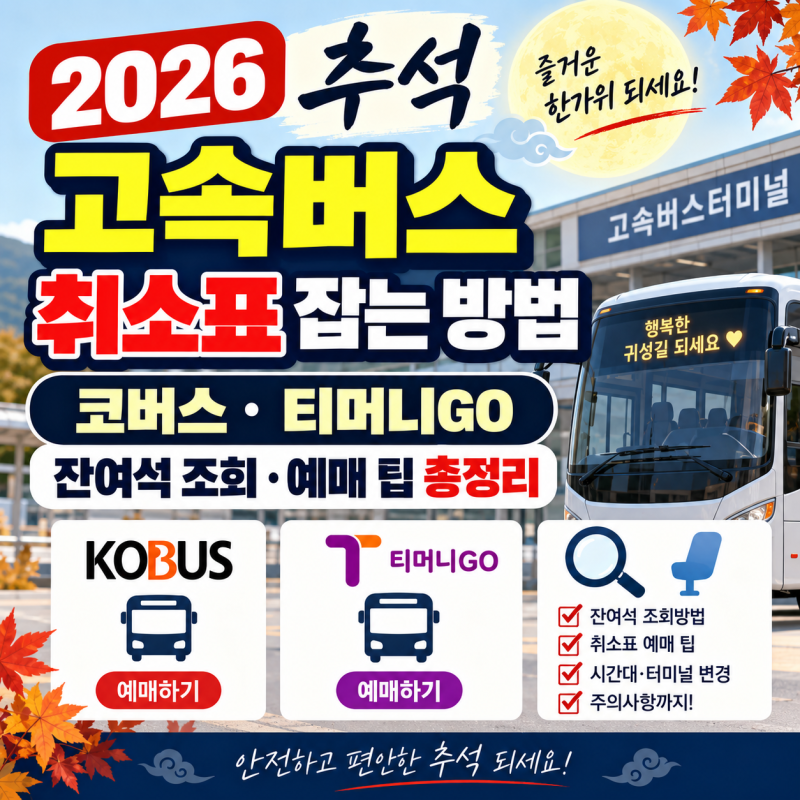 2026 추석 고속버스 취소표 잡는 방법, 코버스·티머니GO 잔여석 조회·예매 팁 총정리