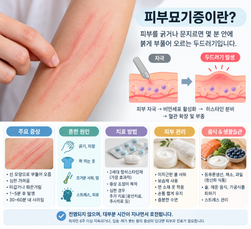 "긁기만 해도 피부가 부풀어 오른다면?" 선처럼 부풀어 오르는 두드러기 '피부묘기증'의 원인....