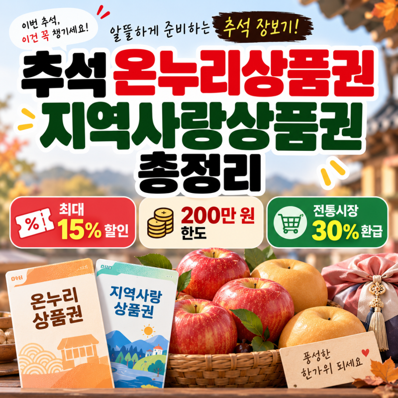 추석 온누리상품권·지역사랑상품권 할인 총정리｜15% 할인·구매한도·전통시장 30% 환급 팁