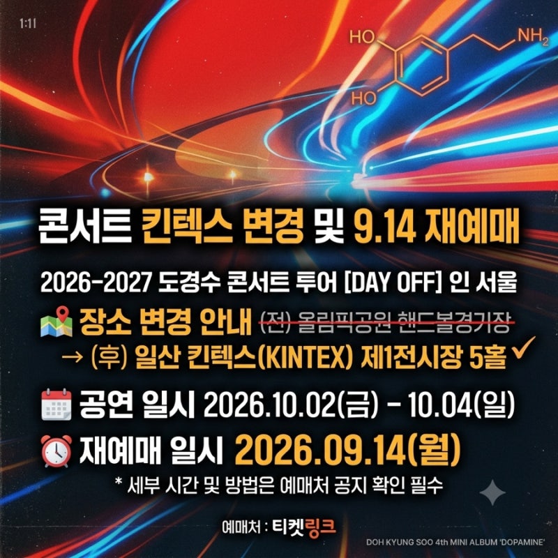 힘들게 예매했는데 취소라니? 도경수 콘서트 킨텍스 장소 변경 재예매 및 미니 4집 도파민 발....