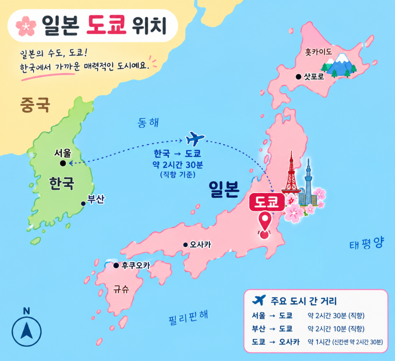 일본 도쿄 위치 지도와 가는 방법 및 소요시간