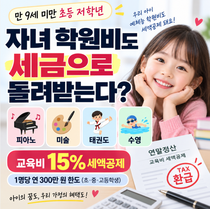 자녀 학원비도 세금 돌려받는다? 피아노·미술·태권도·수영 세액공제 조건